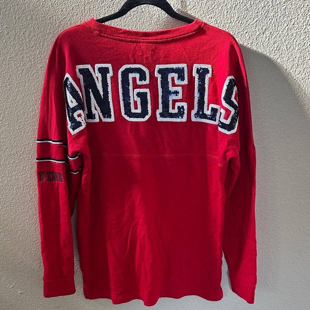 Victoria’s Secret Pink Los Angeles Angels Red Long Sleeve Sequin Back Shirt S
